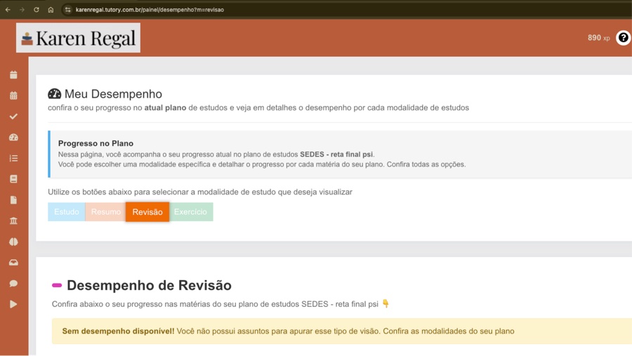 Painel de desempenho por modalidade de estudo